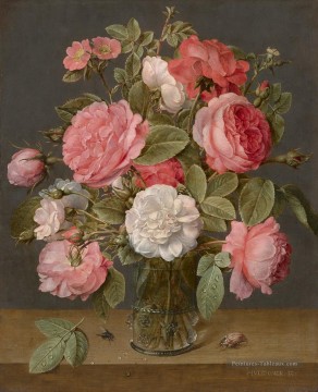 Fleur classiques œuvres - Jacob van Hulsdonck Rozen dans een glazen vaas Fleuring